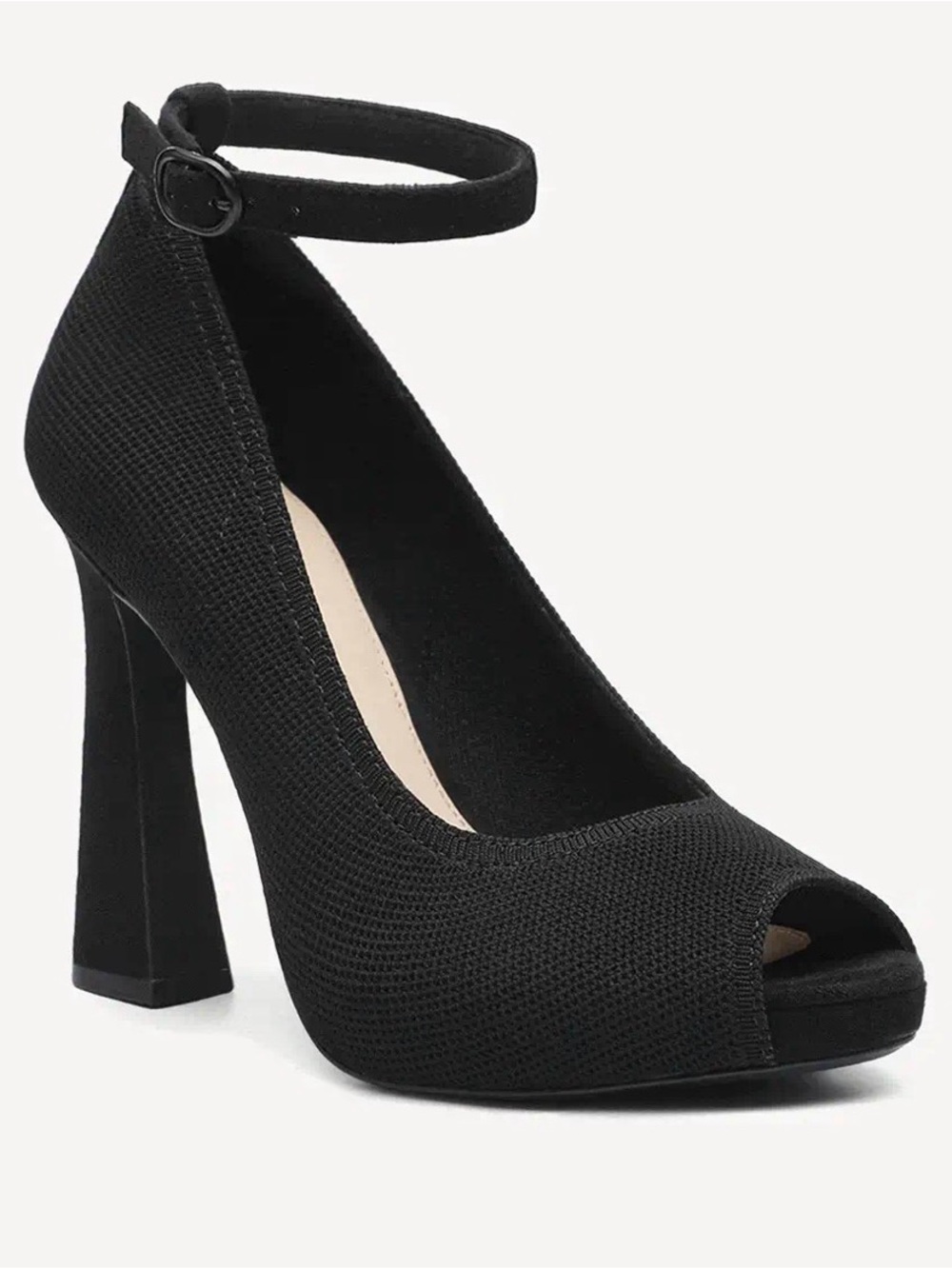 Black Peep-Toe Ankle Strap High Heel Pump